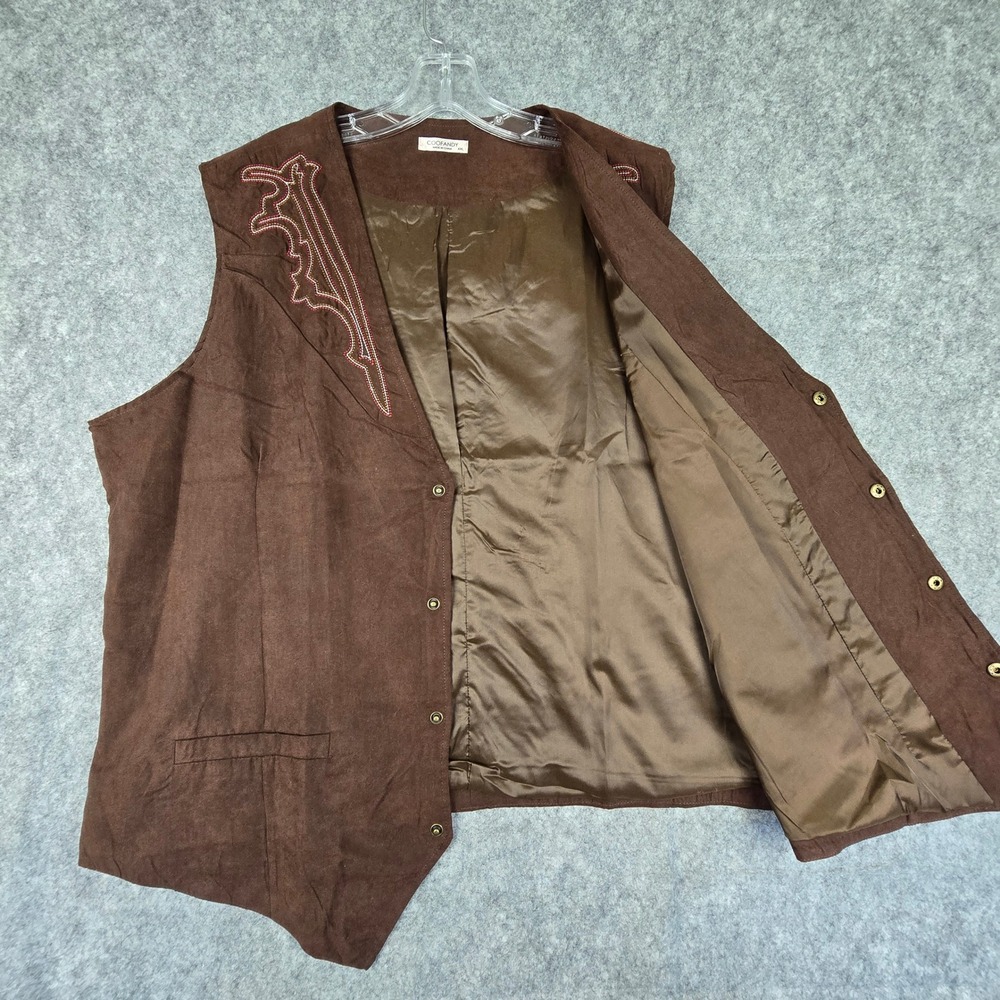 COOFANDY Western Vest Men XXL Brown Regular Faux Suede Embroidered